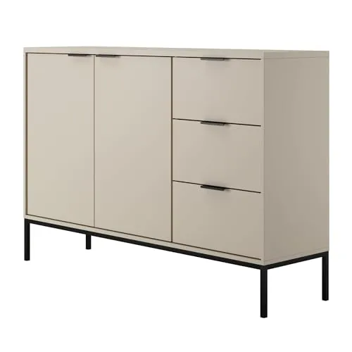 Home Collective Kommode mit 3 Schubladen und 2 Schränken - Kommode & Sideboard mit robuster Konstruktion aus laminiertem Spanplatten und Stahlrahmen. Viel Stauraum mit leisen Schubladen und verstellbaren Regalen für maximale Flexibilität.