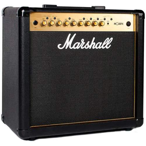 Marshall MG50GFX Black & Gold Gitarrenverstärker - Leistungsstarker 50 Watt Gitarrenverstärker mit 12 Zoll Lautsprecher, vier Kanälen und integrierten Effekten für vielseitige Sounds – ideal für kreative Musiker.