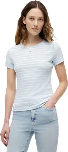 Tommy Jeans Kurzarmshirt TJW SLIM ESSENTIAL RIB SS EXT – Blau XL (46)