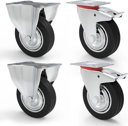 PRIOstahl Transportrollen 200mm - 2 Bockrollen + 2 Lenkrollen mit Bremse - Transportroller für Innen- und Außenbereich, mit 360° drehbaren Lenkrollen und hoher Bruchtraglast für schwere Objekte. Ideal für Festivals oder den Balkon!