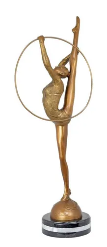 Aubaho Dekoobjekt Bronzeskulptur Tänzerin mit Reifen - Retro Design - Elegante Bronzeskulptur einer Tänzerin, ideal für stilvolle Dekoration. Hochwertige Verarbeitung und einzigartiges Retro-Design machen sie zum Blickfang in jedem Raum.