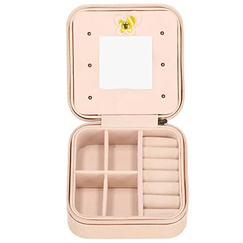 SPRINGOS Schmuckschatulle Schmuckdose Schmuckbox 10 x 10 x 5 cm Schmuckkästchen mit Reißverschluss Schmuckverzierung