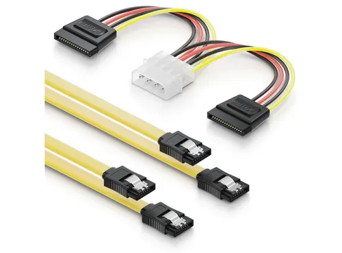 deleyCON 2x deleyCON 0,5m S-ATA 3 Datenkabel mit Clip + 4pin zu 2x SATA Computer-Kabel