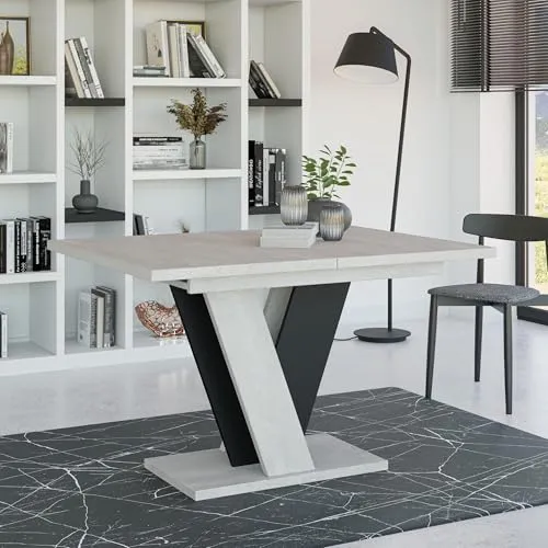 Home Collective Esstisch ausziehbar Tisch Küchentisch Esszimmertisch Ausziehtisch | erweiterbar bis 160 cm für 4-6 Personen | Esszimmer Küche Wohnzimmer | 120-160x90x75 cm | Betongrau Mix Schwarz