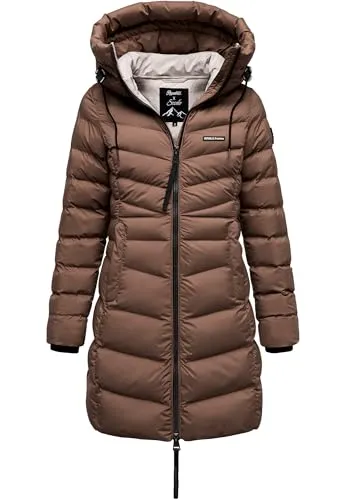 REPUBLIX Damen Gefütterte Winter Jacke Mantel Parka mit großer Kapuze RJ-8023 Braun S