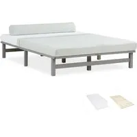 Homestyle4u Holzbett 140x200 mit Matratze - Stylisches Palettenbett in Grau, inklusive Lattenrost und Komfortschaummatratze, ideal für Schlafzimmer und Gästezimmer. Robuste Bauweise bietet Stabilität und eine ruhige Atmosphäre.