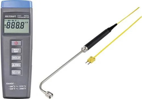 Voltcraft Digital-Thermometer mit Oberflächenfühler - Präzises Messgerät für Temperaturmessungen, ideal für Werkstatt und Heimwerk, inklusive Oberflächenfühler für vielseitige Anwendungen.