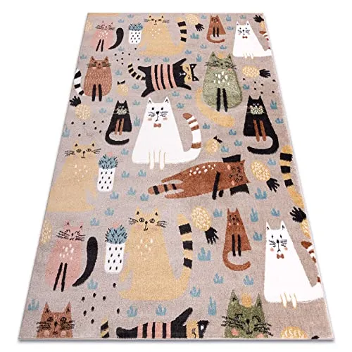 rugsx Teppich Fun Kittens Kinderteppich für Babyzimmer, Spielteppiche, Kinderzimmer, Moderne, Katzen beige 120x170 cm