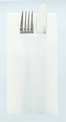 Mank GmbH Airlaid Besteckservietten Uni 40 x 40 cm 1/8-Falz, Premium Einweg Servietten saugstark, stoffähnlich Basic 75 Stück (Weiss)