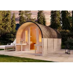 FinnTherm Fasssauna ScandiPod Deluxe - Geräumige Sauna für bis zu 6 Personen - Fasssauna ScandiPod Deluxe, mit 42 mm Wandstärke, bietet mehr Platz für die ganze Familie. Ideal für entspannende Saunagänge und ausgestattet mit einem praktischen Vorraum.