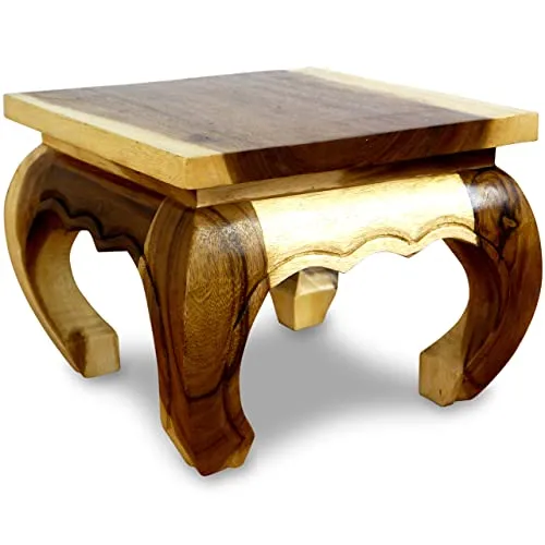 livasia Opiumtisch aus Massivholz – 36x36x27cm – Handgeschnitzter Beistelltisch Holz aus Thailand, Nachhaltig, Robust und Ästhetisch, Setzt Exotische Akzente als Kleiner Tisch (Natur)