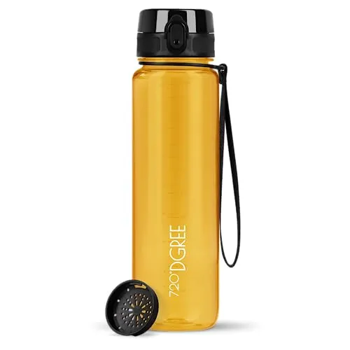 720°DGREE Trinkflasche 1l “uberBottle“ crystalClear +Sieb - BPA-Frei - Wasserflasche für Sport, Gym, Fitness, Fahrrad, Outdoor, Uni - Sportflasche aus Tritan - Leicht, Stoßfest, Wiederverwendbar