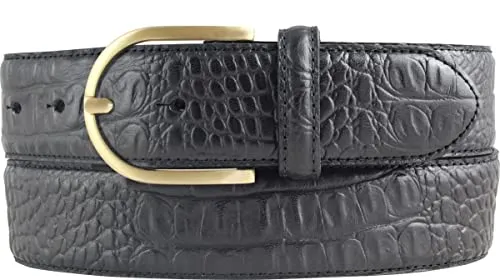 BELTINGER Damen-Gürtel mit goldener Gürtelschnalle und Krokoprägung 4 cm | Leder-Gürtel 40mm Kroko-Optik Damen | Kroko-Muster 4cm | Schwarz 80cm
