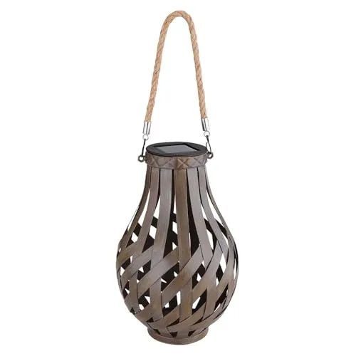 etc-shop Gartendeko Laterne Solar Windlicht mit Bambusgeflecht zum Aufhängen oder Hinstellen, LED warmweiß, DxH 27x17,5 cm, Garten Terrasse