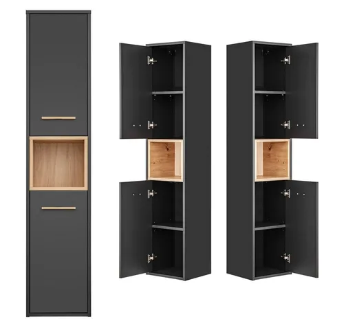 Lomadox Badezimmer Hochschrank in Anthrazit mit Artisan Eiche Nb. - Moderner Hochschrank für das Bad, mit Softclose-Funktion und hochwertiger Verarbeitung. Ideal für stilvolle Ordnung und viel Stauraum.