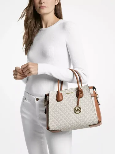 MICHAEL KORS MERCER MD TZ Belted Satchel Tasche - Damentaschen mit elegantem Design, abnehmbarem Trageriemen und edlem Logo-Akzent in Vanilla - perfekt für jeden Anlass.