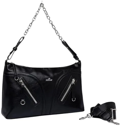 REPLAY Schultertasche Umhängetasche Black - Stylische Umhängetasche von REPLAY, vielseitig tragbar mit abnehmbaren Riemen und geräumigem Hauptfach. Ideal für moderne Frauen, die Funktionalität und Design schätzen.