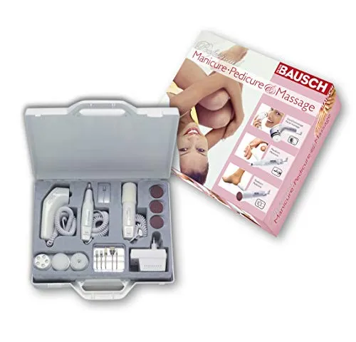 Bausch 0338 Komplettes Beauty-Set im Koffer - Maniküre- & Pediküre-Set mit handlichem Gerät, Hornhautschleifer PEDIPEEL und Gesichtsmassagegerät für umfassende Pflege in einem praktischen Koffer.