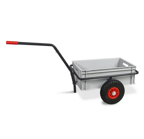 Handwagen mit Kunststoffkasten, H 220 mm, Tragkraft 200 kg (grau) - Handwagen mit 2 pannensicheren Reifen Ø 260 mm, ideal für schwere Lasten und vielseitig einsetzbar.