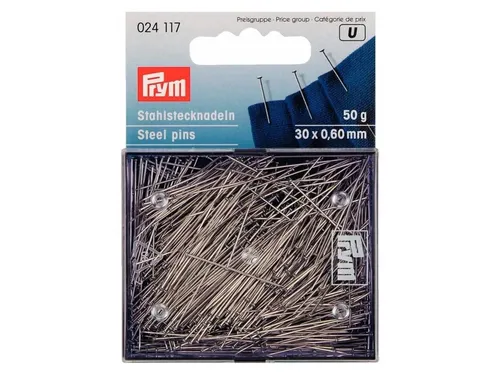 Prym 024117 Stahlstecknadeln Ø 0,6mm x 30mm Nr. 6 EF silberfarbig - 1 Dose, 50g