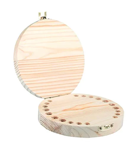 Rayher Holzbox für Milchzähne, 12 cm ø, Höhe 2,7 cm, Milchzähnebox, Kinder Zähne Aufbewahrungsbox, Holz FSC zertifiziert, 62946505, Natur