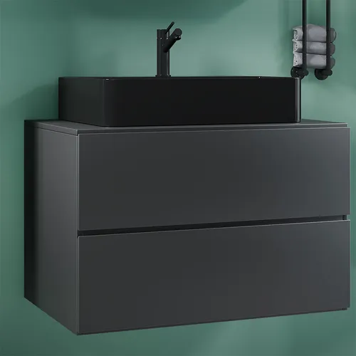 Mid.you Waschtischkombi Lendas BL S, Anthrazit - Hängende Waschtischkombi aus Holzwerkstoff mit 2 Schubladen, ideal für moderne Badezimmer, 81 cm breit und platzsparend.