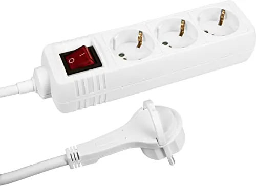 Meister Steckdosenleiste 3-fach - Extraflacher Stecker - 2 m Kabel - weiß - IP20 Innenbereich - Beleuchteter Schalter / Mehrfachsteckdose / Steckerleiste mit Flachstecker / 7430190