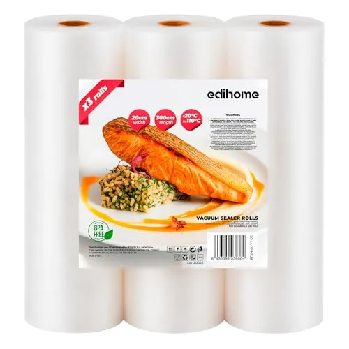 Edihome, Vakuumierbeutel, 3 Rollen, 20x300cm, Sous Vide, BPA frei, nicht Wiederverwendbar, Vakuumbeutel, Folie, Food Bag, für das Essen (20x300cm)