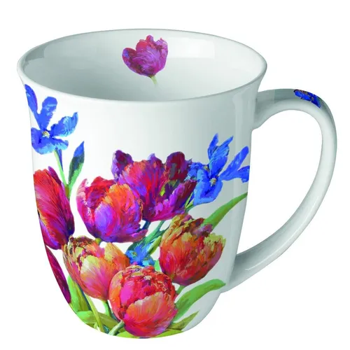 Ambiente Kaffee / Tee Porzellan Tasse 400 ml Tulpen Blumen / tulips of joy