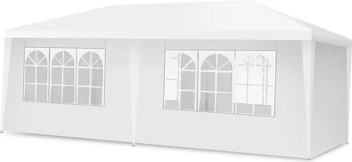 COSTWAY 3x6m Gartenpavillon UV-Schutz, Partyzelt mit 4 abnehmbaren Seitenwänden, faltbar, inkl. Tragetasche
