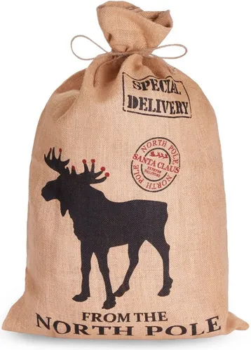 BRUBAKER Aufbewahrungstasche Weihnachtssack Special Delivery - 80 cm Geschenksack Weihnachten (1-tlg., Jutesack Elch Rentier), Nikolaussack Jutebeutel Sack mit Kordel zum Verpacken von Geschenken
