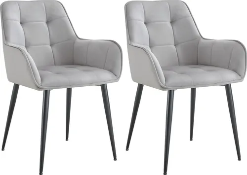 Deluke Esszimmerstuhl Samt Hellgrau, 2er Set, 58x86x62 cm