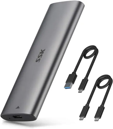 SSK Aluminium M.2 auf USB NVMe SATA SSD Gehäuse, werkzeugloser USB 3.2 Gen 2 10 Gbit/s NVMe PCI-E 6 Gbit/s SATA M-Key / B+M Key SSD externer Adapter mit UASP-Trim, für SSDs 2242 2260 2280 2230
