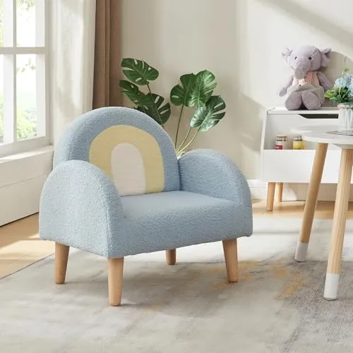 [en.casa] Kindersessel Sorreindi - Blauer Polstersessel für Kinder ab 2 Jahren - Sessel fürs Kinderzimmer, ergonomisch auf Kinder abgestimmt, ideal zum Lesen und Entspannen, mit stabilen Beinen für sicheren Stand.