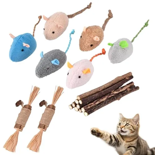 GaiusiKaisa Katzenminze Spielzeug,18 Stück Katzenspielzeug Set, Matatabi-Kauhölzer Kausticks, Interaktives Katzenspielzeug mit Katzenminze Maus fur Katzen und Kitten,cat Toys