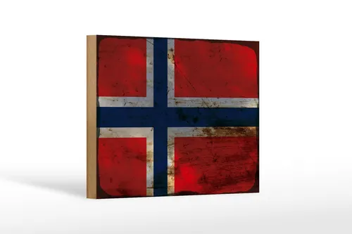 Holzschild Flagge Norwegen 18x12 cm Flag Norway Rost Deko Schild