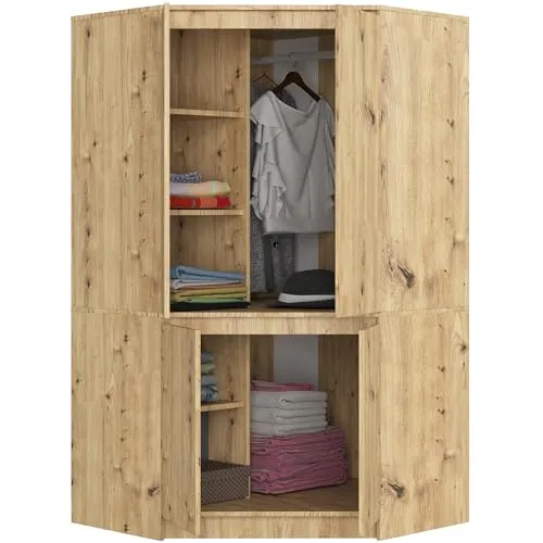BDW - Eckschrank Schlafzimmer - Kleiderschrank Groß - Schrank 100 cm breit, 180 cm hoch - Eckkleiderschrank mit Kleiderstange und Einlegeböden - Kleiderschrank Artisan-Eiche