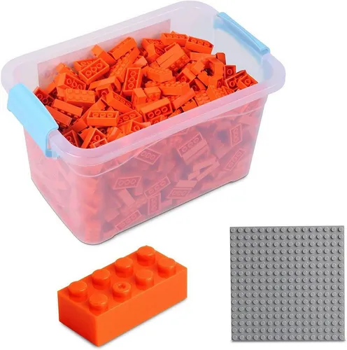 Katara Bausteine Box-Set mit 520 Steinen + Platte + Box Konstruktionsspielsteine, (3er Set), Orange, 100% Kompatibel Sluban, Papimax, Q-Bricks, LEGO®