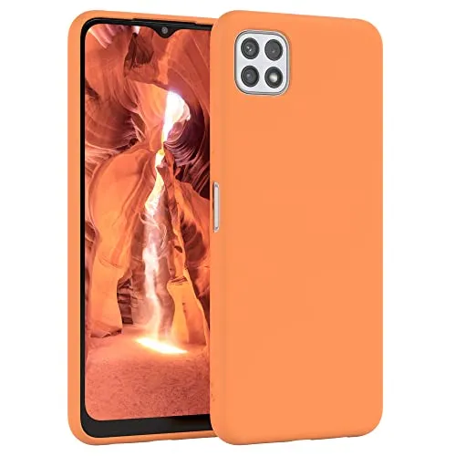 EAZY CASE Premium Silikon Handyhülle kompatibel mit Galaxy A22 5G Slimcover mit Kameraschutz und Innenfutter, Silikonhülle, Schutzhülle, Bumper, Handy Case, Hülle, Softcase, Hell Orange