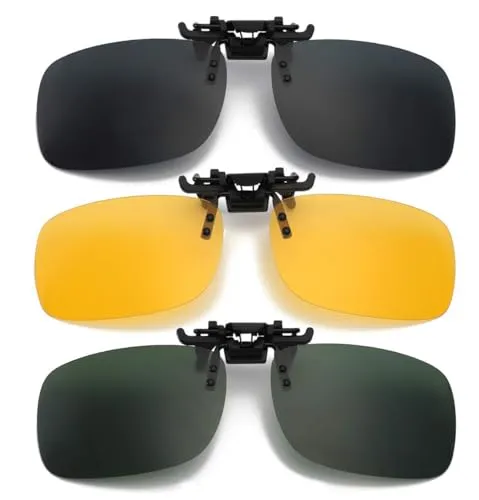 KAIAIWLUO Clip-On-Sonnenbrille,2 PCS Polarisierte Gläser + 1 PCS Nachtsicht-Sonnenbrille Unisex Rahmenlose Rechteckige Gläser Sonnenbrillen Clip für Männer Frauen Fahren und Outdoor-Tagsicht