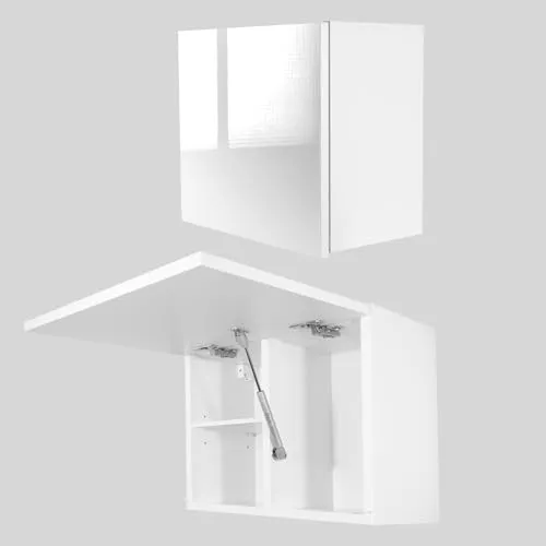 Milionmeblicom Badezimmerschrank Laura Hängeschrank Badezimmermöbel Klappbarer Badezimmer Wandschrank Teleskopöffnung - Mattweiß/Weiß Hochglanz, Maße 39 x 45 x 23 cm