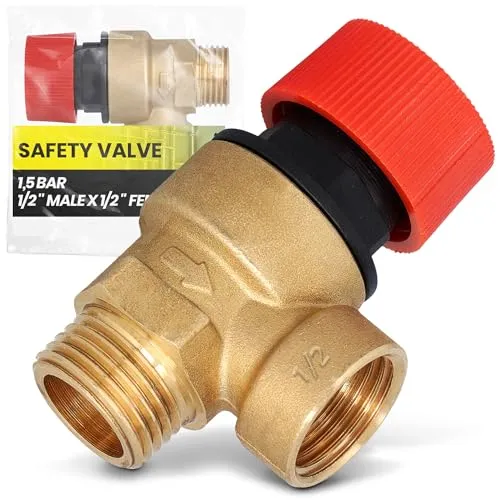 Instalguru Sicherheitsventil 1/2'' AGxIG Überdruckventil 1,5 bar Druckventil Druckentlastung Ventil EPDM Membran Heizung Wasser Trinkwasser Messing Fittings