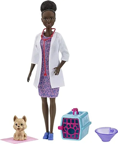 Barbie Pet Vet Playset with Brunette Doll (12-in), Role-Play Clothing & Accessories: Cone, Pad, Pet Crate, Puppy Figure, Great Gift for Ages 3 Years Old & Up
