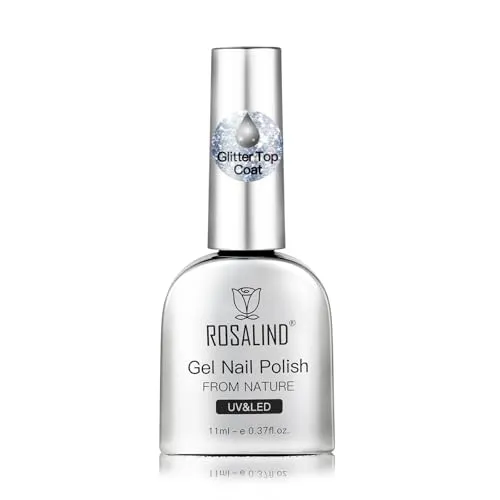 ROSALIND Glitzer Top Coat UV Nagellack 11ml Gel Nagellack Glitzer Überlack | Soak-Off UV LED Glitter Top Coat für Gelnägel Nail Art Maniküre Langanhaltend Großvolumen
