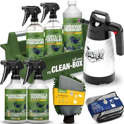 bio-chem Wohnmobil Pflege-Set Premium 9-teilig - Autopflege: Komplettlösung für professionelle Außenreinigung und Schutz mit hochwirksamen Reinigungsmitteln und hochwertigem Zubehör.