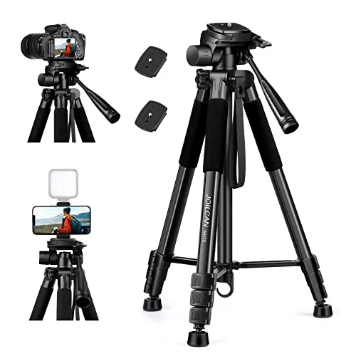 JOILCAN Stativ Kamera 165cm(65in), Aluminium Leichtes Dreibein Stative mit Tragetasche für Canon Nikon Sony DSLR Kamera, Handy Stativ mit Handyhalterung für Smartphone, Tragfähigkeit 5,5KG, Schwarz