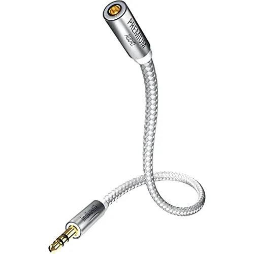 inakustik – 00410205 – Premium Klinken-Verlängerungskabel | Für Kopfhörerkabel mit 3,5mm Klinkenanschluss - Inkl. 6,3mm Adapter | 5,0m in Weiß/Silber | 2-fache Abschirmung - moderner Geflechtschirm