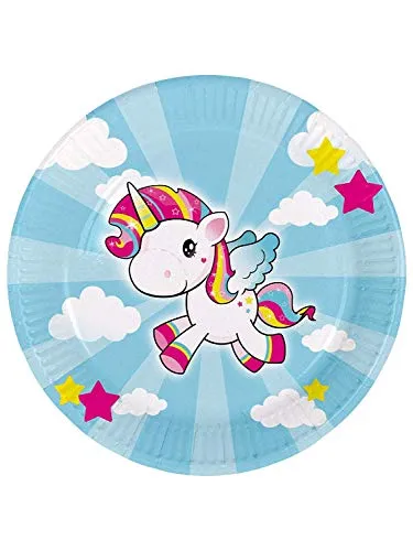 Festartikel Müller Einwegteller Pappteller Einhorn 8 Stück Ø 23cm, Maße inkl. Verpackung ca. 23cm x 4cm, 800.550.00
