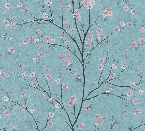 Tapete Vlies Floral Blumen Baum blau rosa schwarz Glanz 37912-3 (2,76€/1qm)