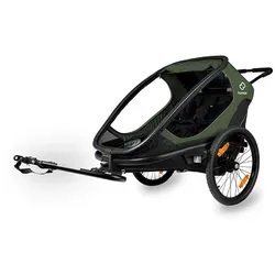 Hamax Outback Fahrradanhänger für 2 Kinder - Green/Black - Kinderfahrsitz für 2 Kinder, sicherer Wechsel zwischen Fahrrad und Jogger, komfortabler Innenraum mit großen Fenstern und verstellbarer Federung für eine ruhige Fahrt.